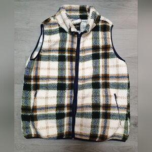 Marissa Olivia New York Sherpa plaid zip up vest size L